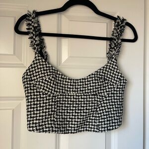 Zara Black and White Houndstooth Crop Top